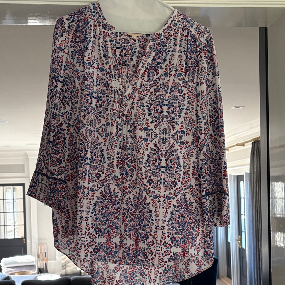 Silk Rebecca Taylor Floral Print Women's Top - Red and Blue